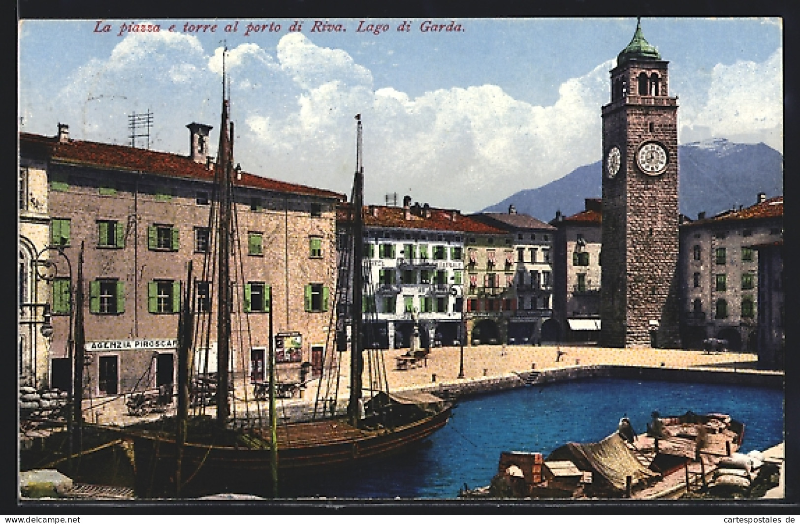 Cartolina Riva, La Piazza E Torre Al Porto Di Riva  - Other & Unclassified