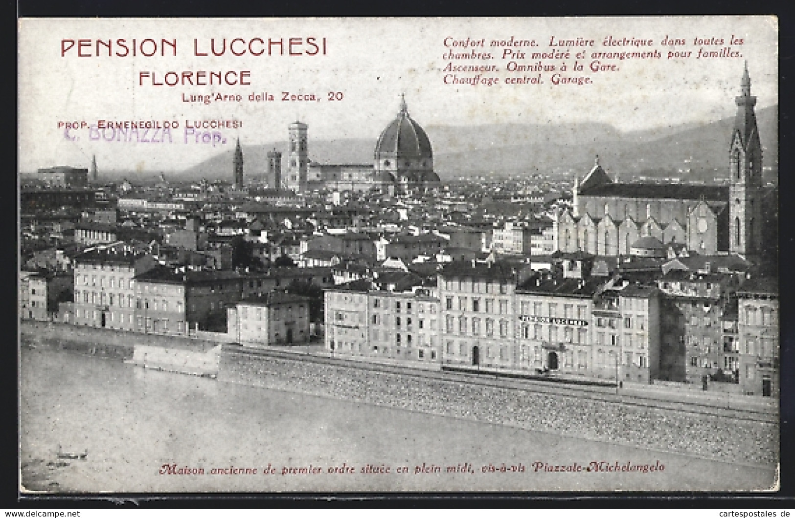 Cartolina Florence, Pension Lucchesi, Lung`Arno Della Zecca, 20, Panorama  - Firenze (Florence)