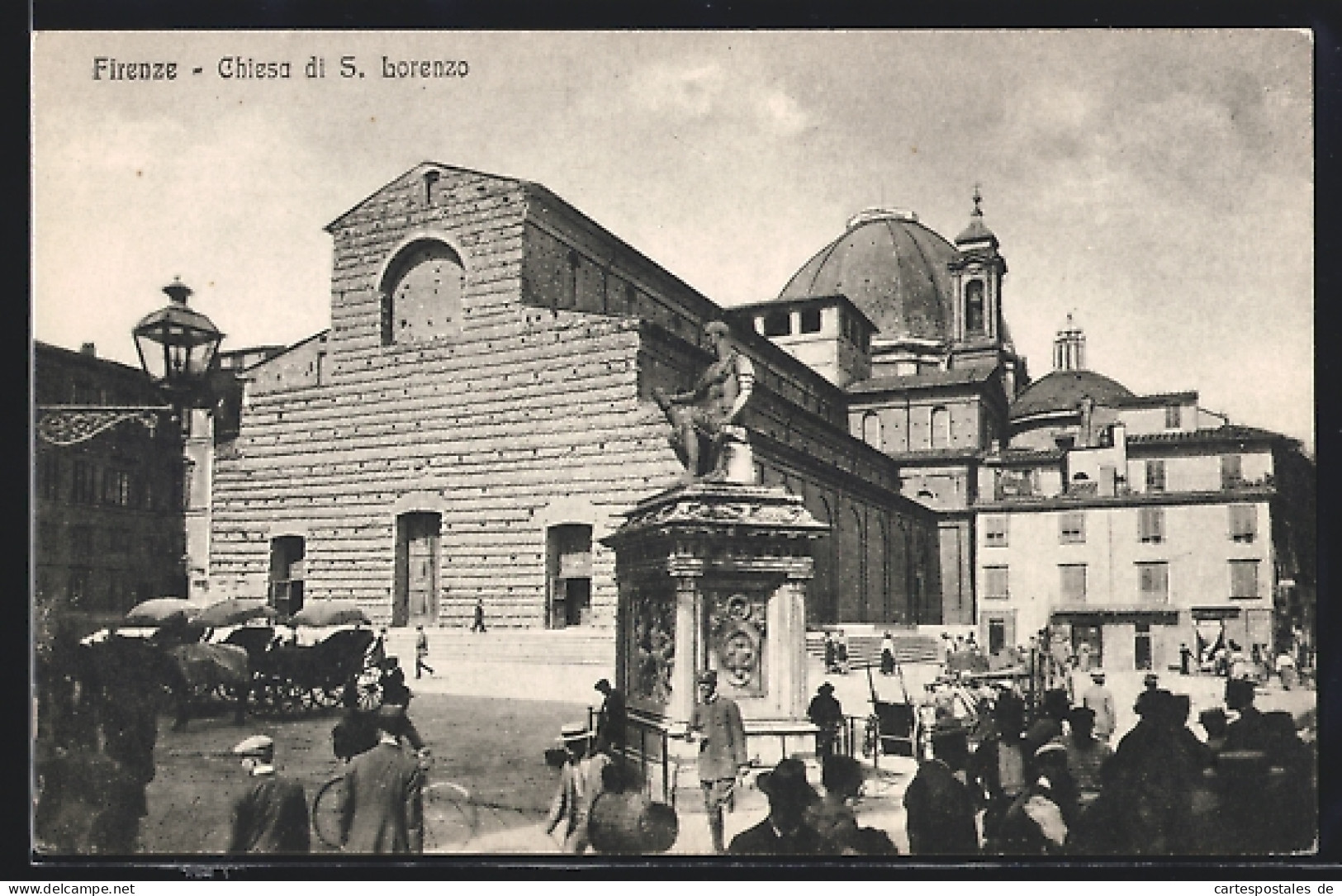 Cartolina Firenze, Chiesa Di S. Lorenzo, Pferdekutschen  - Firenze (Florence)