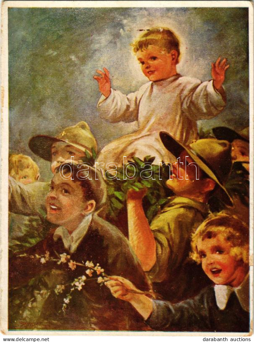 ** T3 A Gyermekek Királya. Cserkész Művészlap / Hungarian Boy Scout Art Postcard S: Márton L. (kopott élek / Worn Corner - Zonder Classificatie