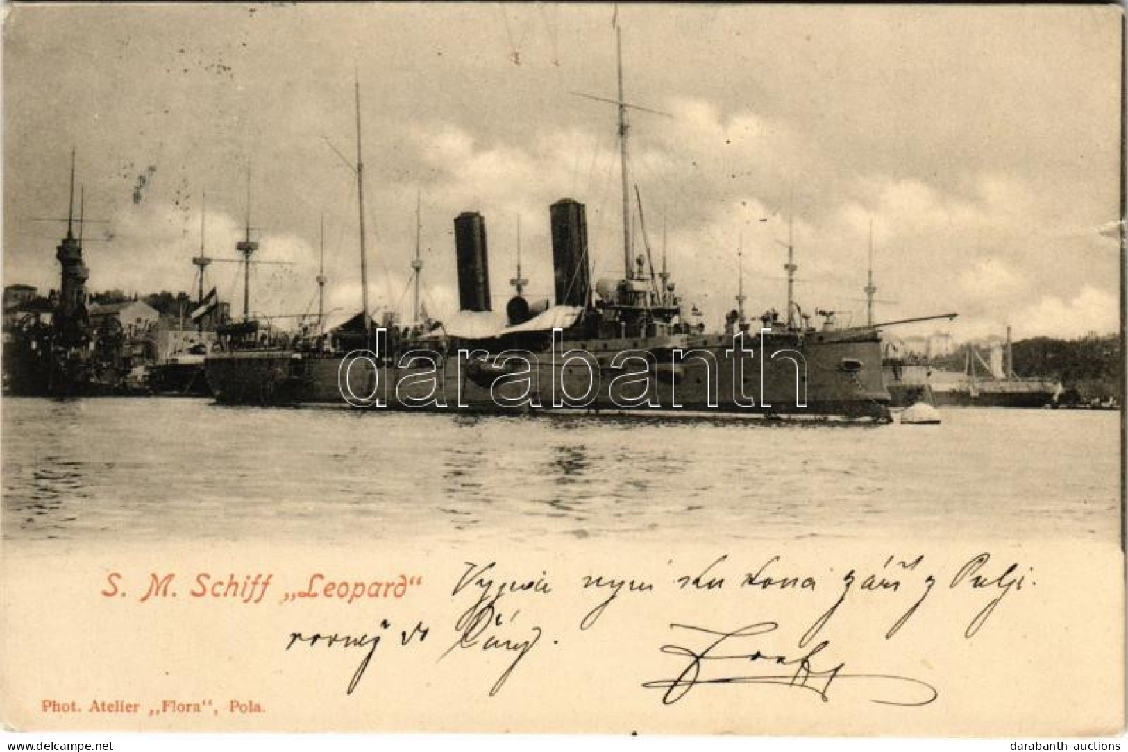 T2/T3 1900 SMS Leopard, K.u.k. Kriegsmarine. Phot. Atelier Flora, Pola (szakadás / Tear) - Unclassified