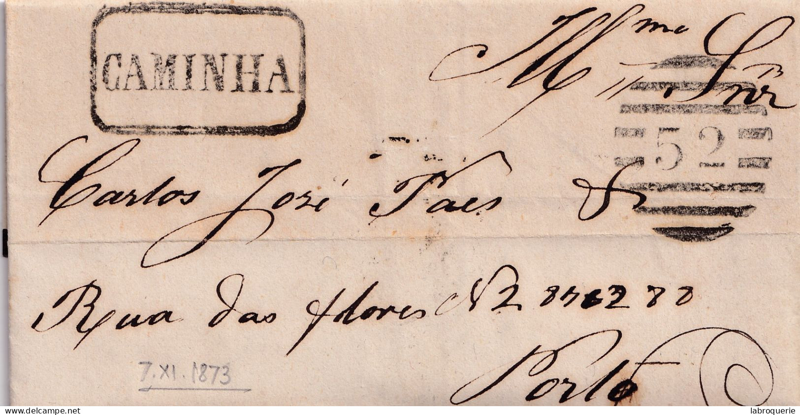 POR - LETTRE DE CAMINHA À PORTO - 1873 - Storia Postale