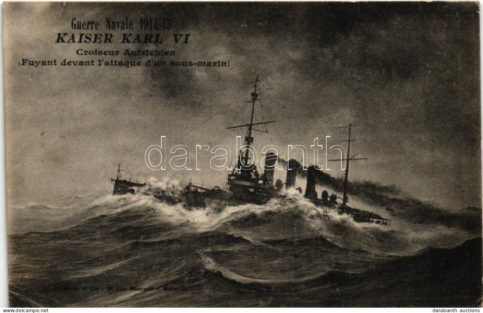T2/T3 Guerre Navale 1914-15 Croiseur Autrichien Fuyant Devant L'attaque D'un Sous-marin / SMS Kaiser Karl VI. Az Osztrák - Ohne Zuordnung