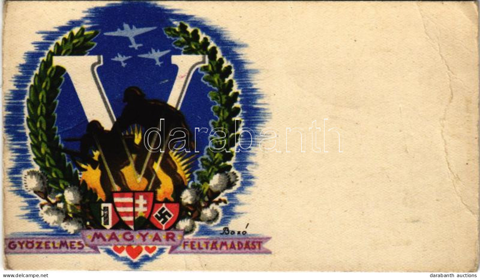 ** T3 Győzelmes Magyar Feltámadást! / WWII Hungarian Irredenta Propaganda With Swastika, Mini Greeting Card (12 Cm X 7 C - Non Classés