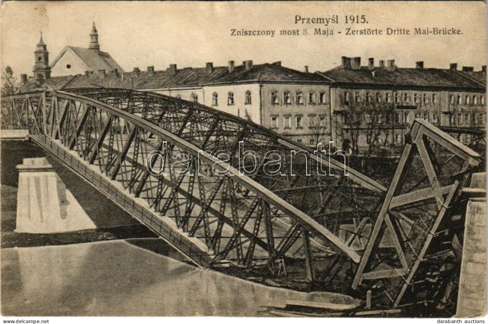 T3 Przemysl 1915. Zerstörte Dritte Mai-Brücke / Zniszczony Most 3. Maja / WWI K.u.K. Military, Destroyed Bridge (kis Sza - Unclassified