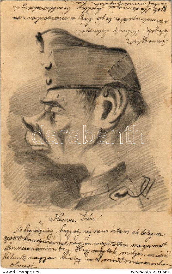 T2/T3 1913 Kézzel Rajzolt Osztrák-magyar Katona / Hand-drawn K.u.k. Military Art, Soldier (fl) - Unclassified