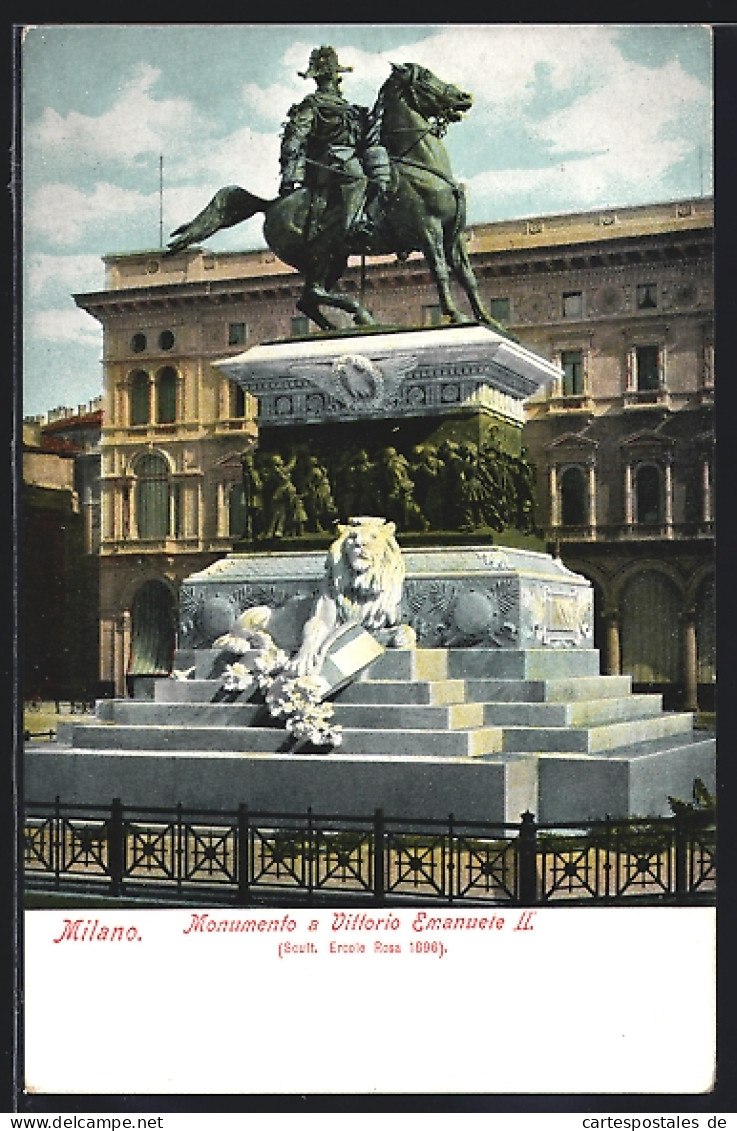 Cartolina Milano, Monumento A Vittorio Emanuele II.  - Milano (Milan)