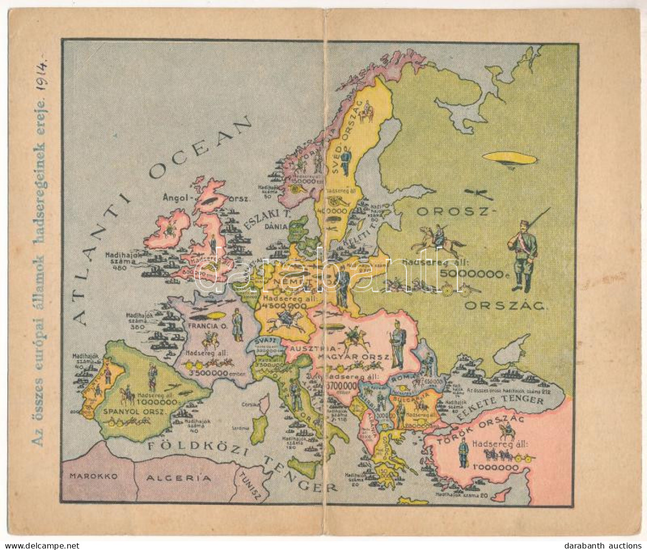 * T2/T3 Az összes Európai államok Hadseregeinek Ereje. 2-részes Kihajtható Panorámalap / WWI Military Map. The Strength  - Zonder Classificatie