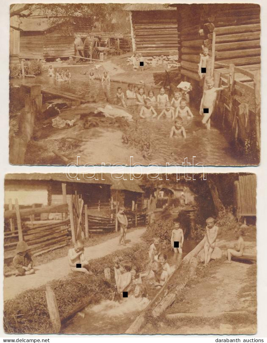 * 1916 Román Harctér, Fürdő Gyerekek / WWI K.u.K. Military, Romanian Front, Bathing Children - 2 Db Régi Fotó Képeslap / - Unclassified