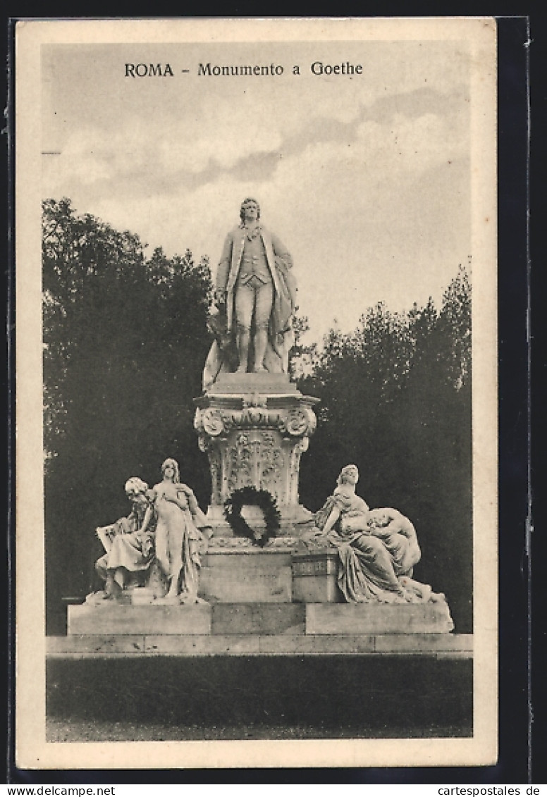 Cartolina Roma, Monumento A Goethe  - Autres & Non Classés