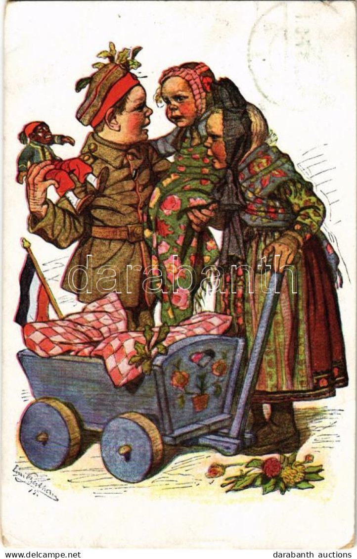 T2/T3 Hessische Trachten. Künstlerkarte Nr. 21. / WWI German Folklore Art Postcard, Soldier Boy (kis Szakadás / Small Te - Unclassified