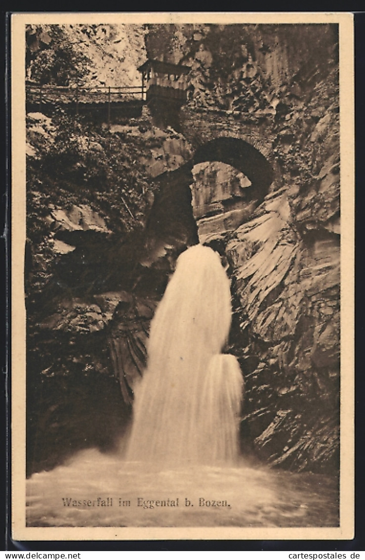 Cartolina Eggental B. Bozen, Brücke über Einem Wasserfall  - Bolzano