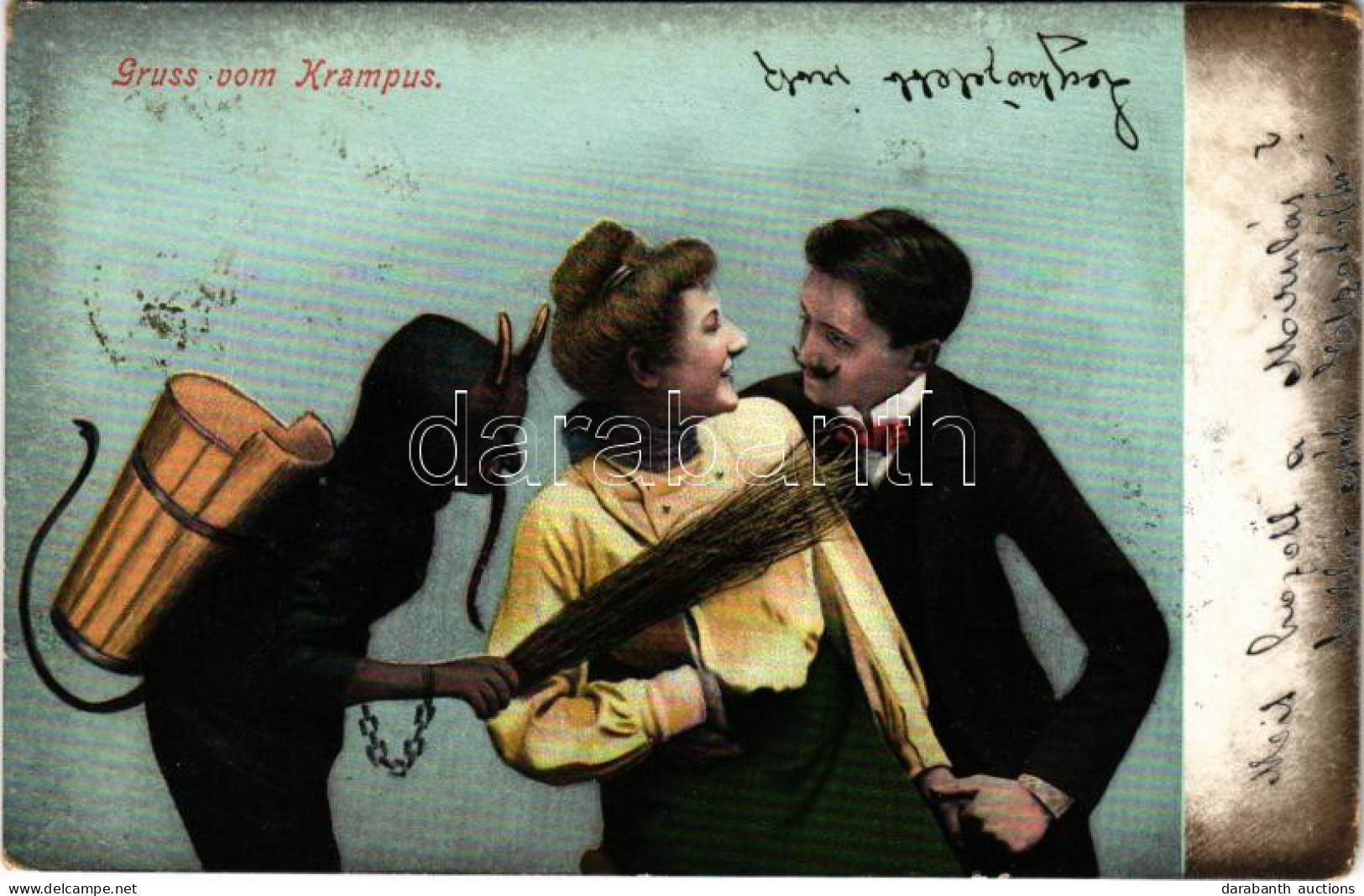 T2/T3 1904 Gruss Vom Krampus / Krampus Greetings With Birch And Couple (EK) - Unclassified