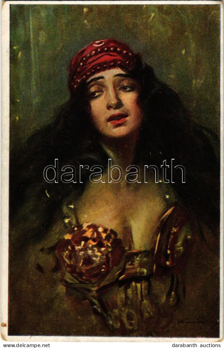 ** T2/T3 Tanulmányfej. Cigánylány / Studienkopf / Head Study. Hungarian Gypsy Lady Art Postcard. Magyar Rotophot Társasá - Unclassified