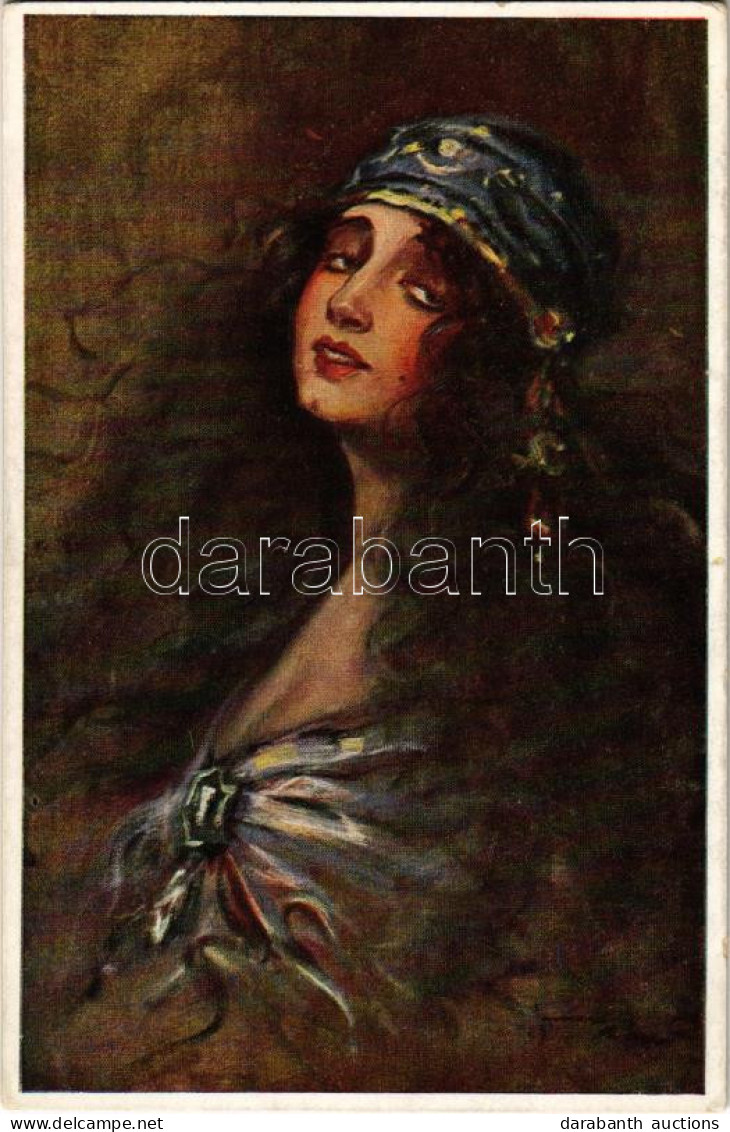 ** T2 Tanulmányfej. Cigánylány / Studienkopf / Head Study. Hungarian Gypsy Lady Art Postcard. Magyar Rotophot Társaság N - Non Classés