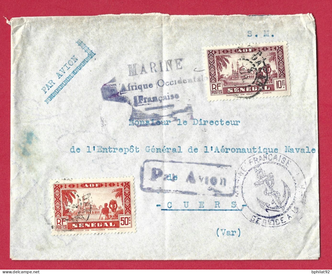 !!! AOF, LETTRE EN FRANCHISE PAR AVION DE DAKAR, SÉNÉGAL POUR LA FRANCE DE JUIN 1941, CACHET FORCES AÉRO NAVALES EN AOF - Storia Postale