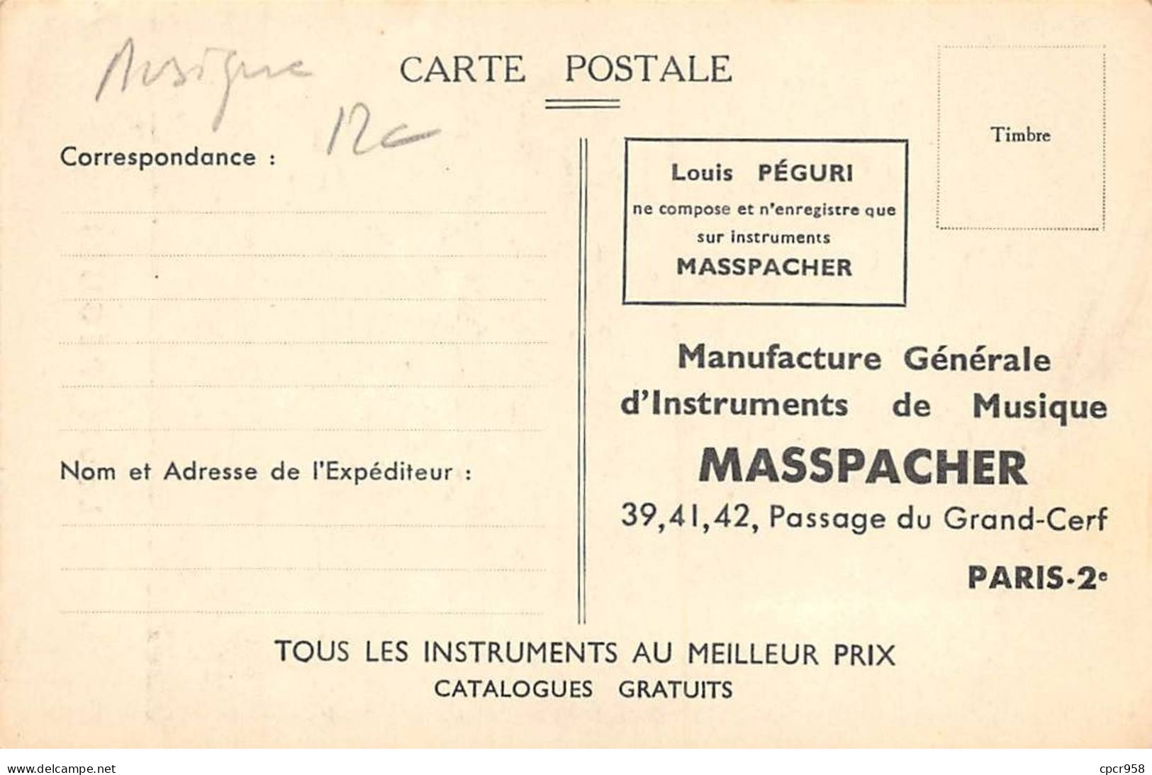 Spectacle - N°89222 - Musique - Disques Cristal - Louis Péguri Accordéoniste, Instrument Masspacher - Music And Musicians