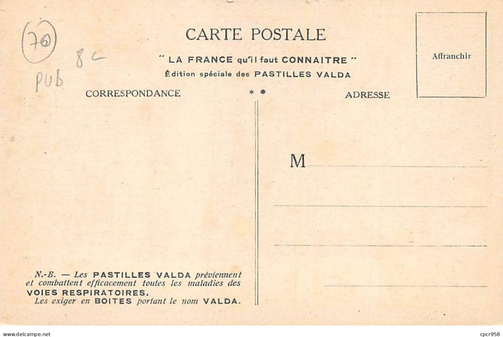 70 - N°89521 - VESOUL - Paysanne De Fougerolles, Tourelles ... Des Boucheries - Carte Publicitaire Les Pastilles Valda - Vesoul