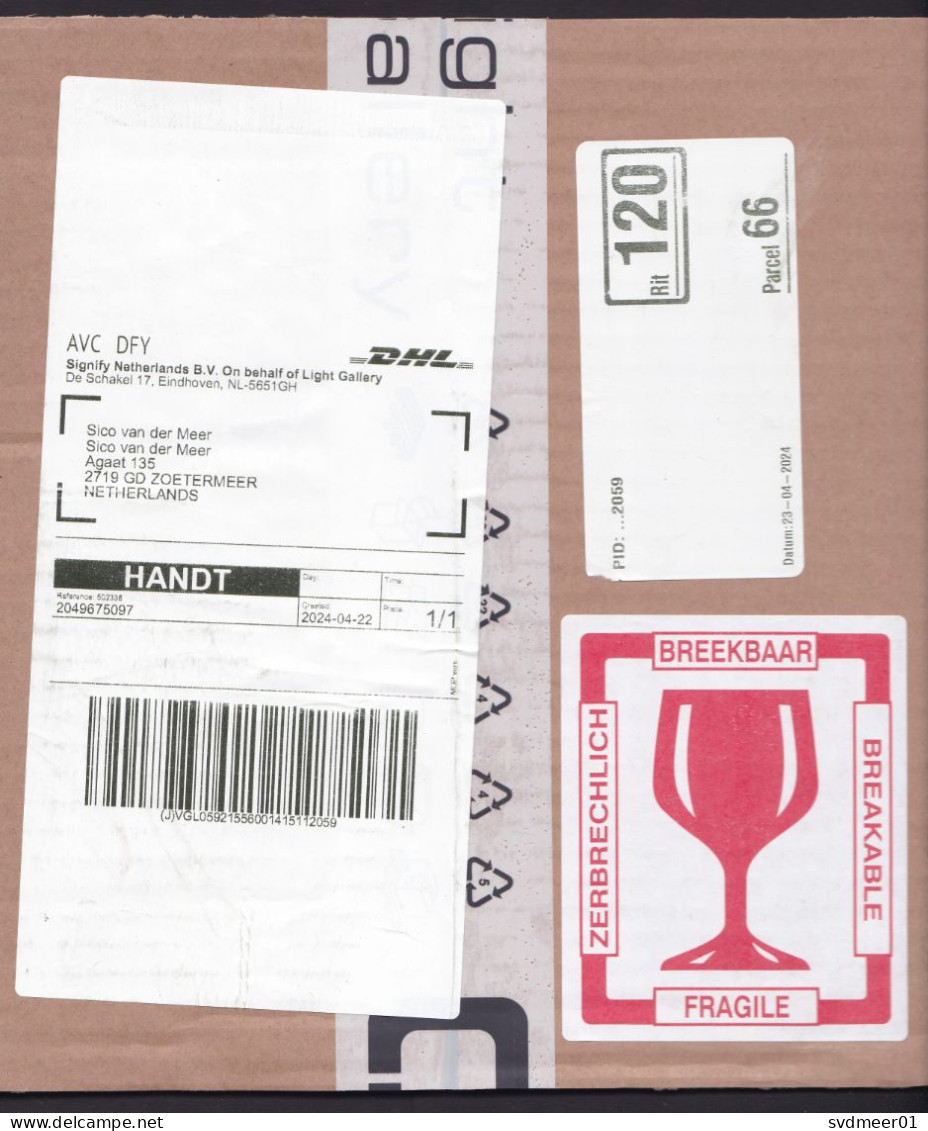 Netherlands: Parcel Fragment (cut-out), 2024, Via DHL Private Postal Service, Label Breakable Fragile (minor Damage) - Lettres & Documents