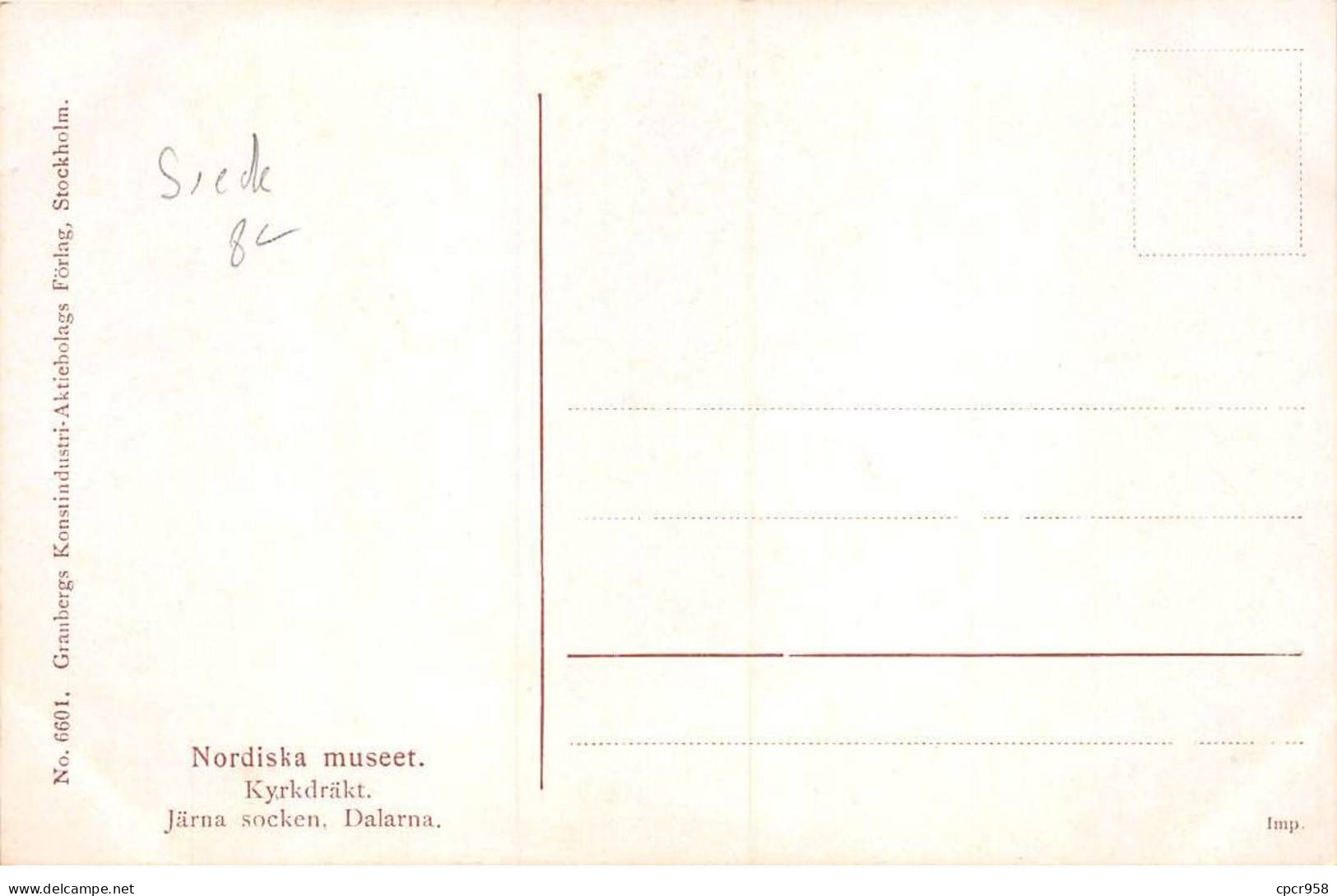 Suède - N°89341 - Nordiska Museet N°6601 - Kyrkdräkt Järna Socken Dalarna - Suède