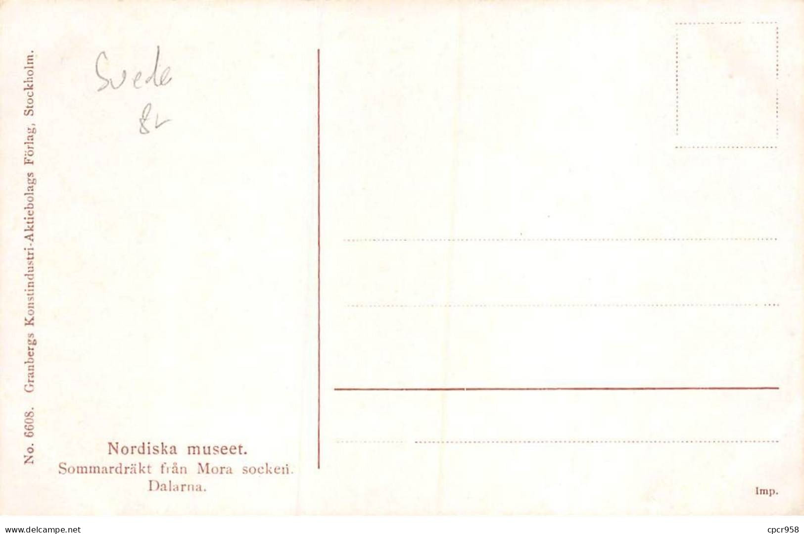 Suède - N°89333 - Nordiska Museet N°6608 - Sommardräkt Frän Mora Socken Dalarna - Schweden