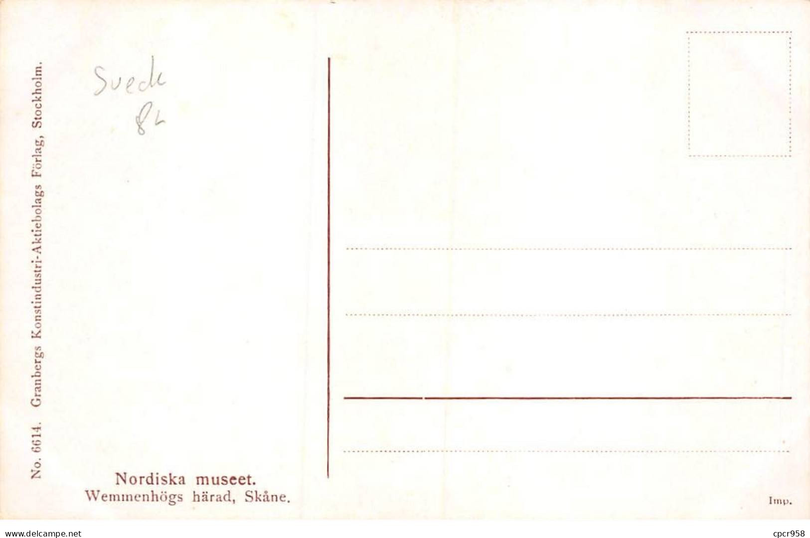 Suède - N°89327 - Nordiska Museet N°6614 - Wemmenhögs Härad Skane - Suède