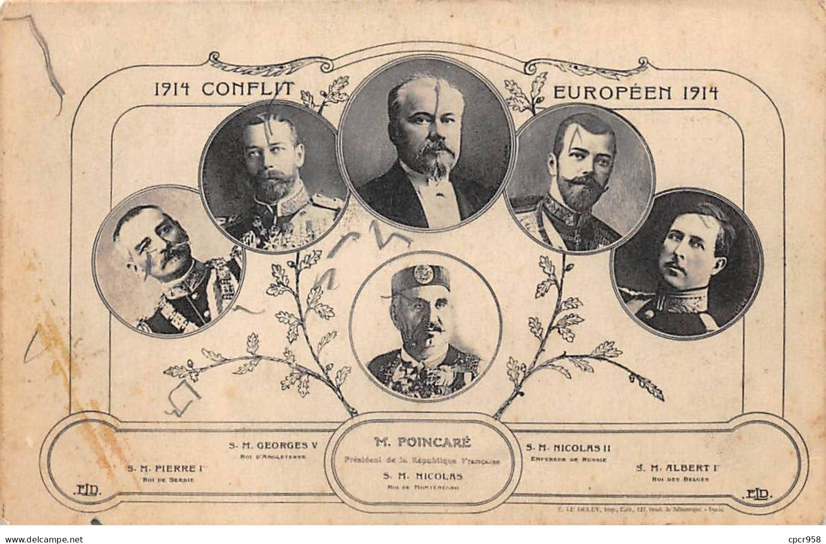 Militaire - N°88983  - Conflit Européen 1914 - M. Poincaré, S.M. Georges V, ....S.M. Albert - ELD - Personen