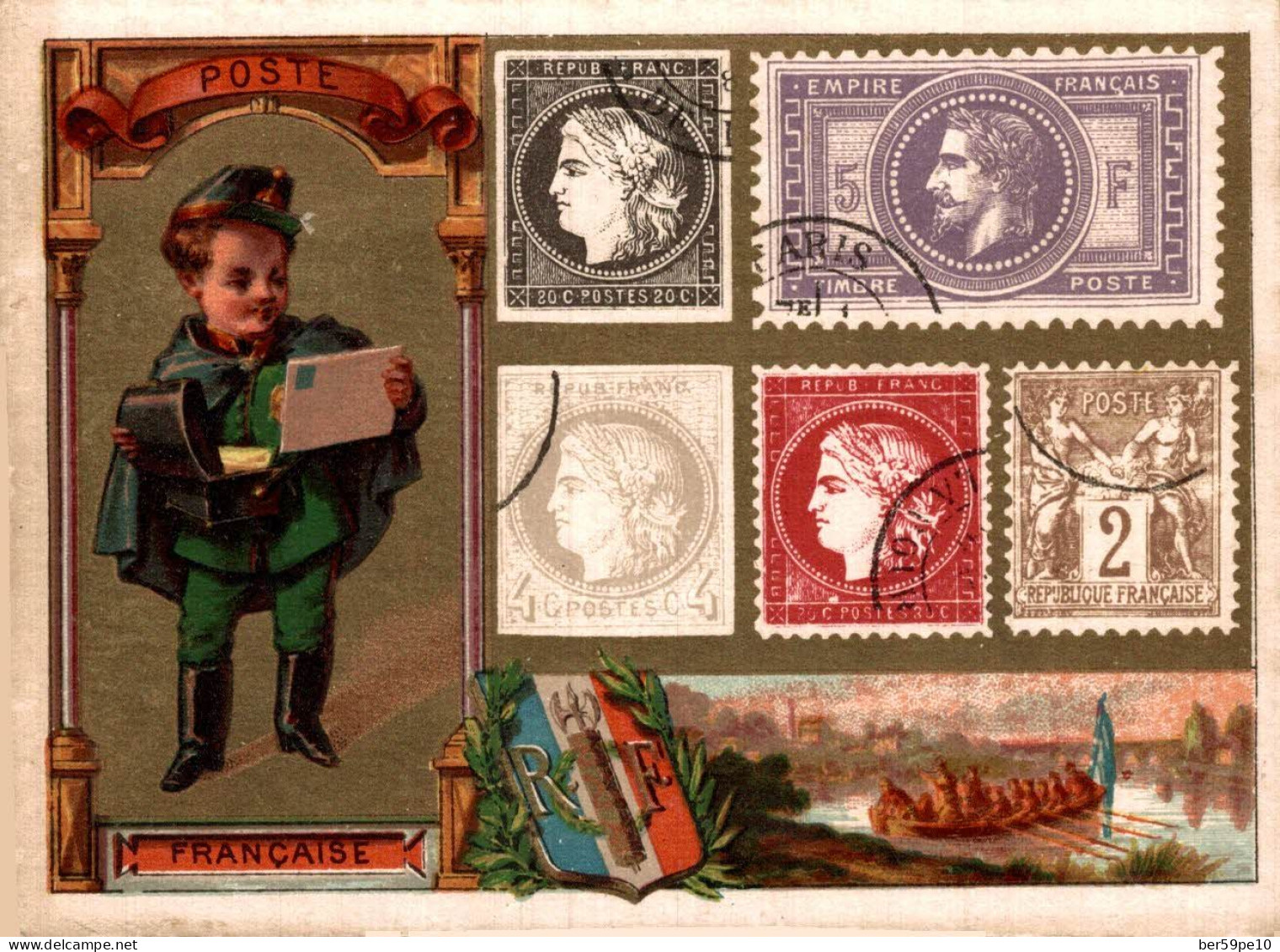 CHROMO POSTE FRANCAISE FACTEUR BLASON TIMBRES - Andere & Zonder Classificatie