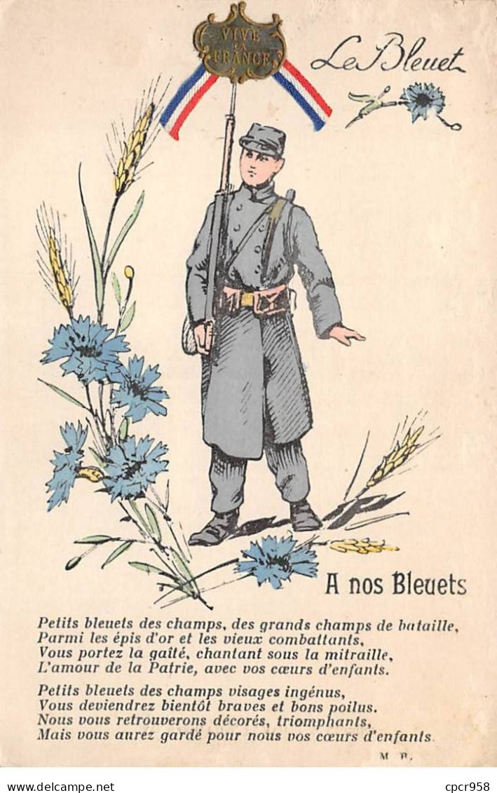 Militaire - N°90261 - Patriotique - Le Bleuet - Poilu Au Milieu De Bleuet, Et épi De Blé - Patriotic