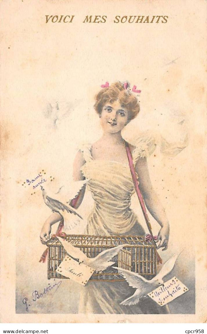 Fantaisie - N°90075 - Voici Mes Souhaits - Colombes Volant Autour D'une Femme Portant Un Panier - Frauen