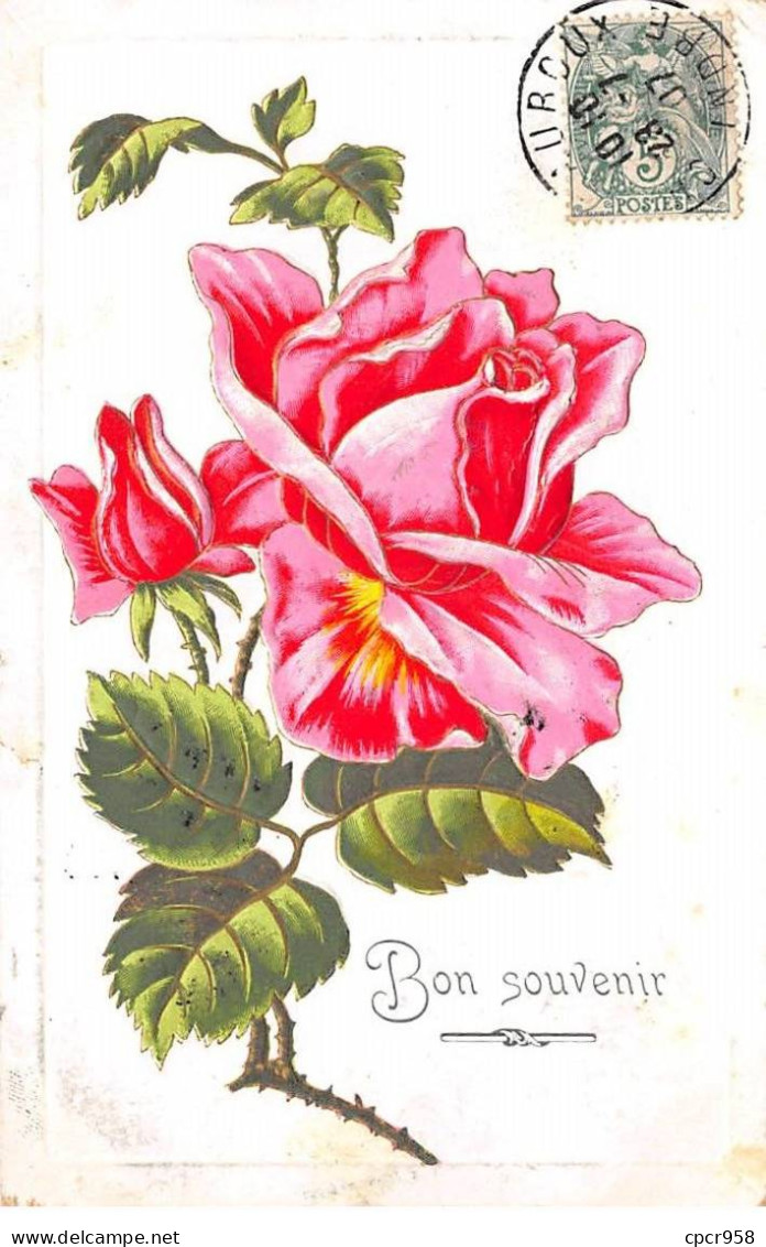 Fantaisie - N°90074 - Bon Souvenir - Rose - Carte Gaufrée - Andere & Zonder Classificatie