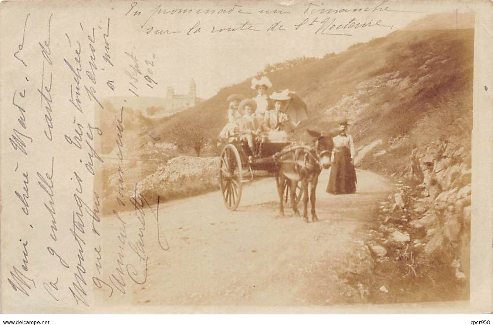 63 - N°90447 - SAINT-NECTAIRE (environ) - Des Femmes Et Des Enfants Dans Une Calèche Tirée Par Un âne - Carte Photo - Saint Nectaire