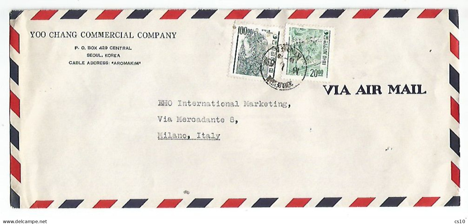 South Korea Postal History Commerce Airmail Cover Seoul 16nov1969 X Italy With 100w + 20w - Korea (Süd-)