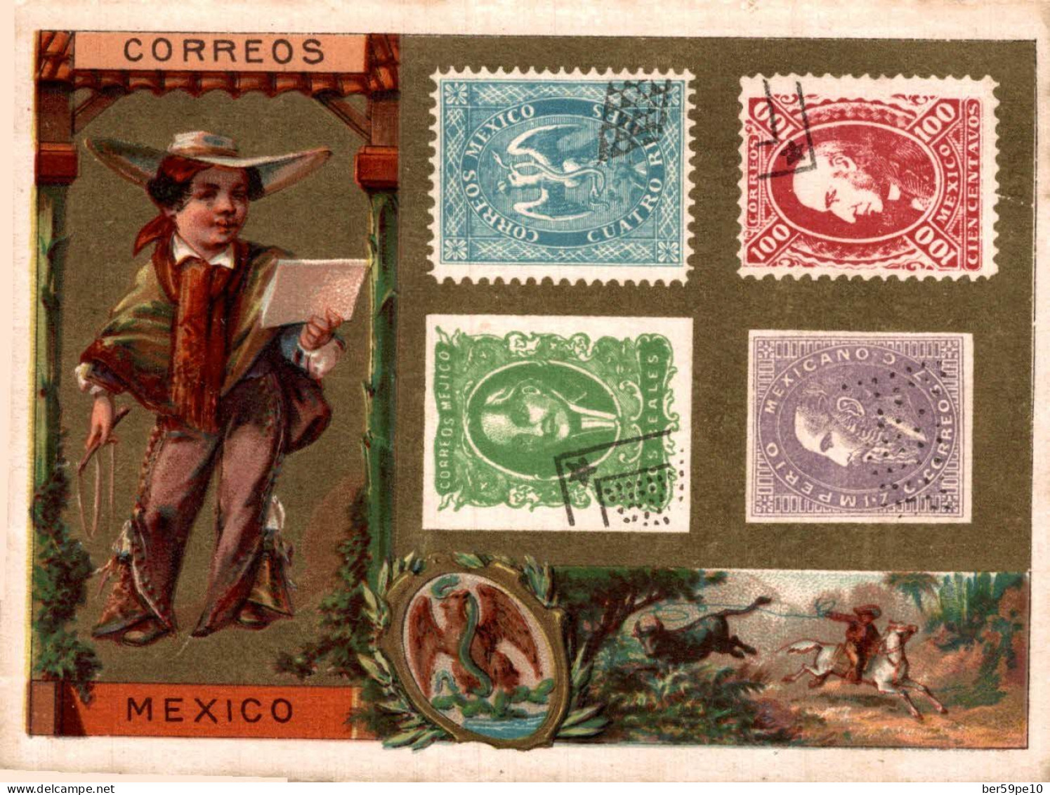 CHROMO CORREOS MEXICO POSTIER BLASON TIMBRES - Andere & Zonder Classificatie