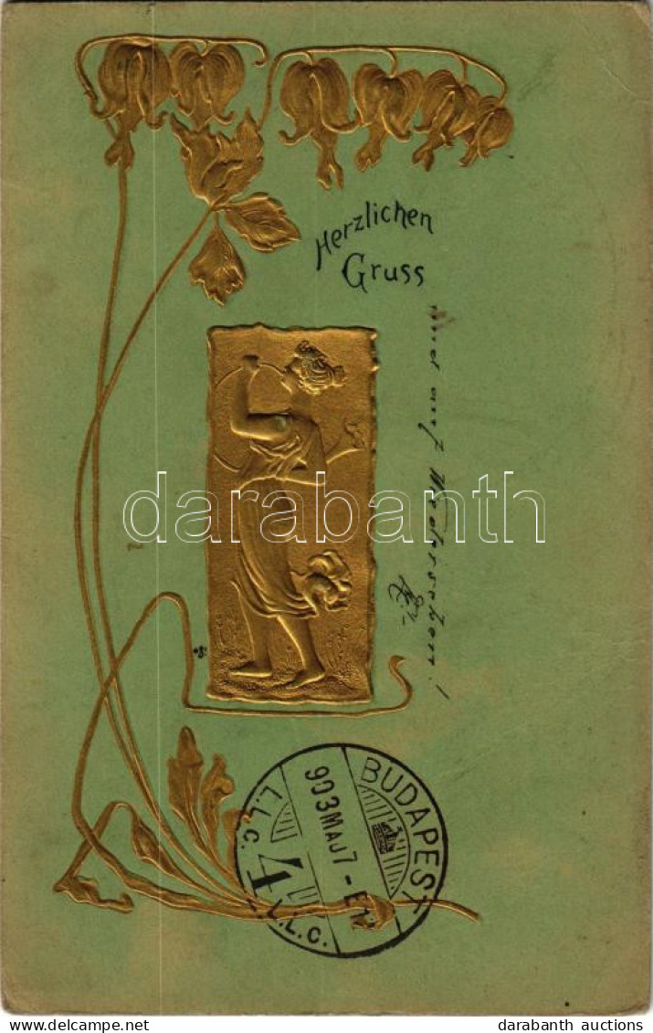 T2/T3 1903 Arany Dombornyomott Szecessziós Művészlap / Art Nouveau Embossed Golden Art Postcard (EK) - Non Classés