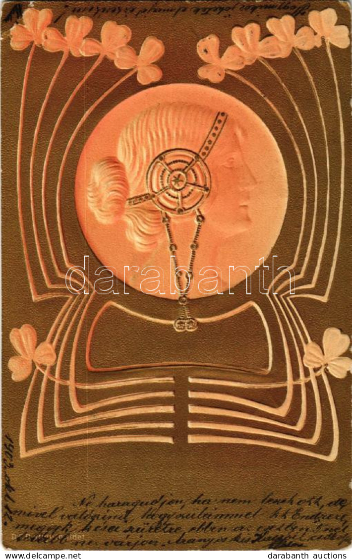 T2/T3 1903 Arany Dombornyomott Szecessziós Művészlap / Art Nouveau Embossed Golden Art Postcard (EK) - Non Classés