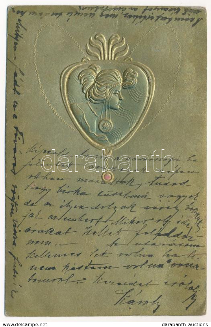 T3/T4 1904 Arany Dombornyomott Szecessziós Művészlap / Art Nouveau Embossed Golden Art Postcard (lyukak / Pinholes) - Non Classés