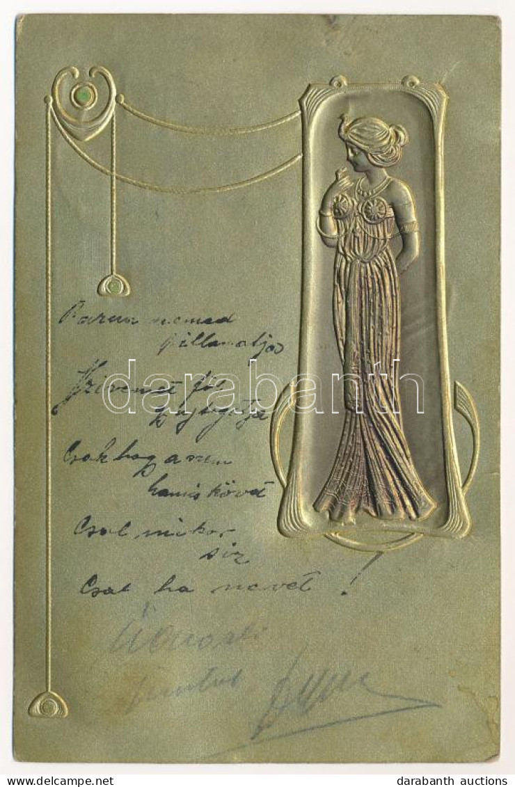 T2/T3 1904 Arany Dombornyomott Szecessziós Művészlap / Art Nouveau Embossed Golden Art Postcard (EK) - Non Classés