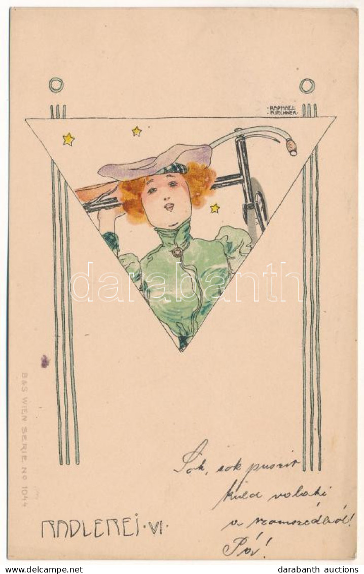 T2/T3 1900 Radlerei VI / Art Nouveau Lady With Bicycle. B&S Wien Serie No. 1044. Litho S: Raphael Kirchner (EK) - Non Classés