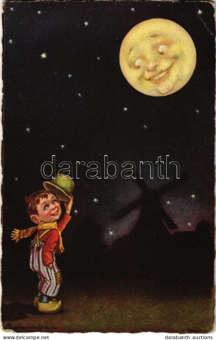 T2/T3 1930 Olasz Művészlap, Kisfiú és Hold Este / Italian Art Postcard, Boy And The Moon At Night. G.A.M. 1903-2. S: Col - Non Classés