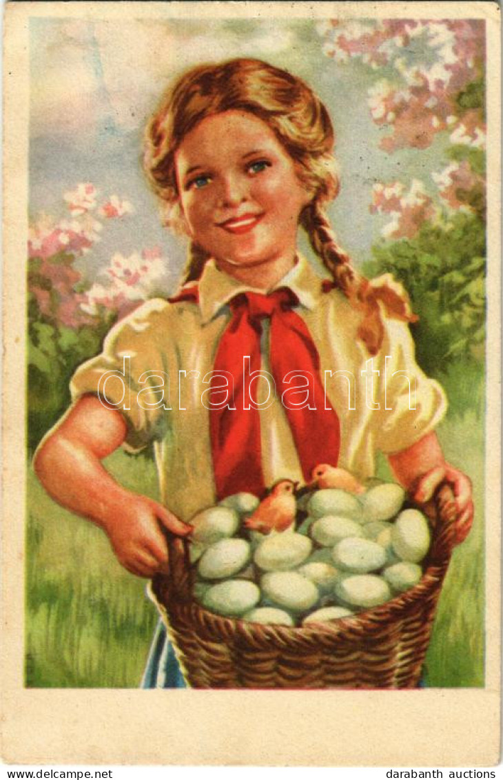 * T2/T3 Magyar Szocreál Húsvéti üdvözlet, úttörő Propaganda Lap. Művészeti Alkotások / Easter Greeting, Hungarian Social - Non Classés