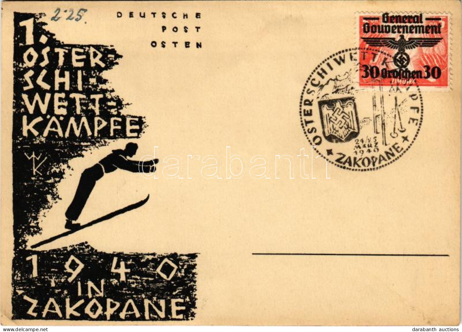 * T2/T3 1940 1. Oster-Schi-Wettkämpfe In Zakopane (Deutsche Post Osten) / Ski Event Held In Zakopane, Winter Sport + "Ge - Ohne Zuordnung