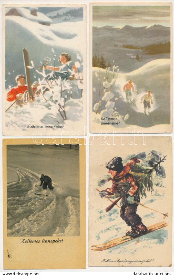 ** 8 Db MODERN Magyar Retro Síelős Képeslap, Téli Sport, Vegyes Minőségben. Képzőművészeti Alap / 8 Modern Hungarian Ski - Non Classés