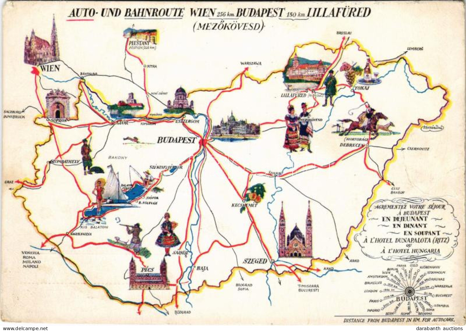 ** T3 Auto- Und Bahnroute Wien-Budapest-Lillafüred-Mezőkövesd / A Budapesti Grand Hotel Hungaria & Hotel Ritz Dunapalota - Non Classés