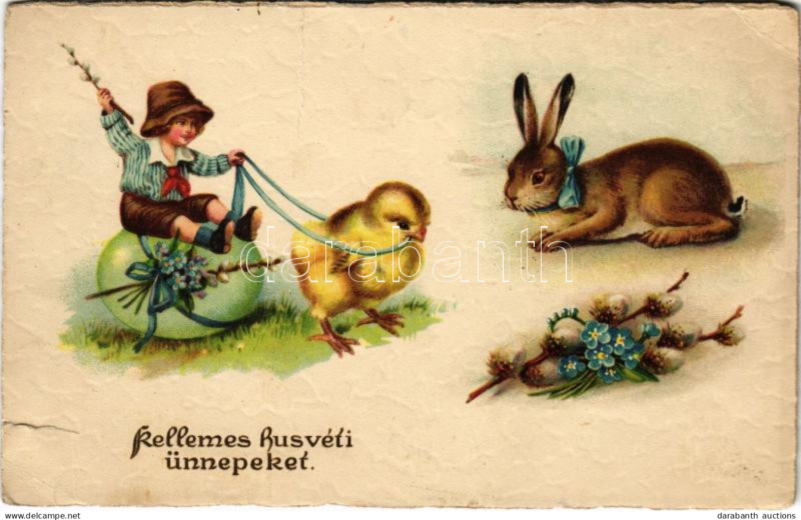 ** T3 Kellemes Húsvéti ünnepeket! Csibe Fogat / Easter Greeting, Chicken Cart. Litho (szakadás / Tear) - Zonder Classificatie