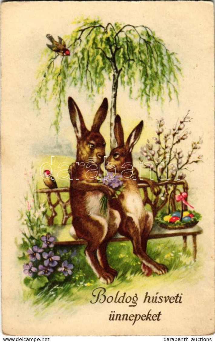 ** T2/T3 Boldog Húsvéti ünnepeket! Nyuszi Pár / Easter Greeting, Rabbit Couple - Ohne Zuordnung