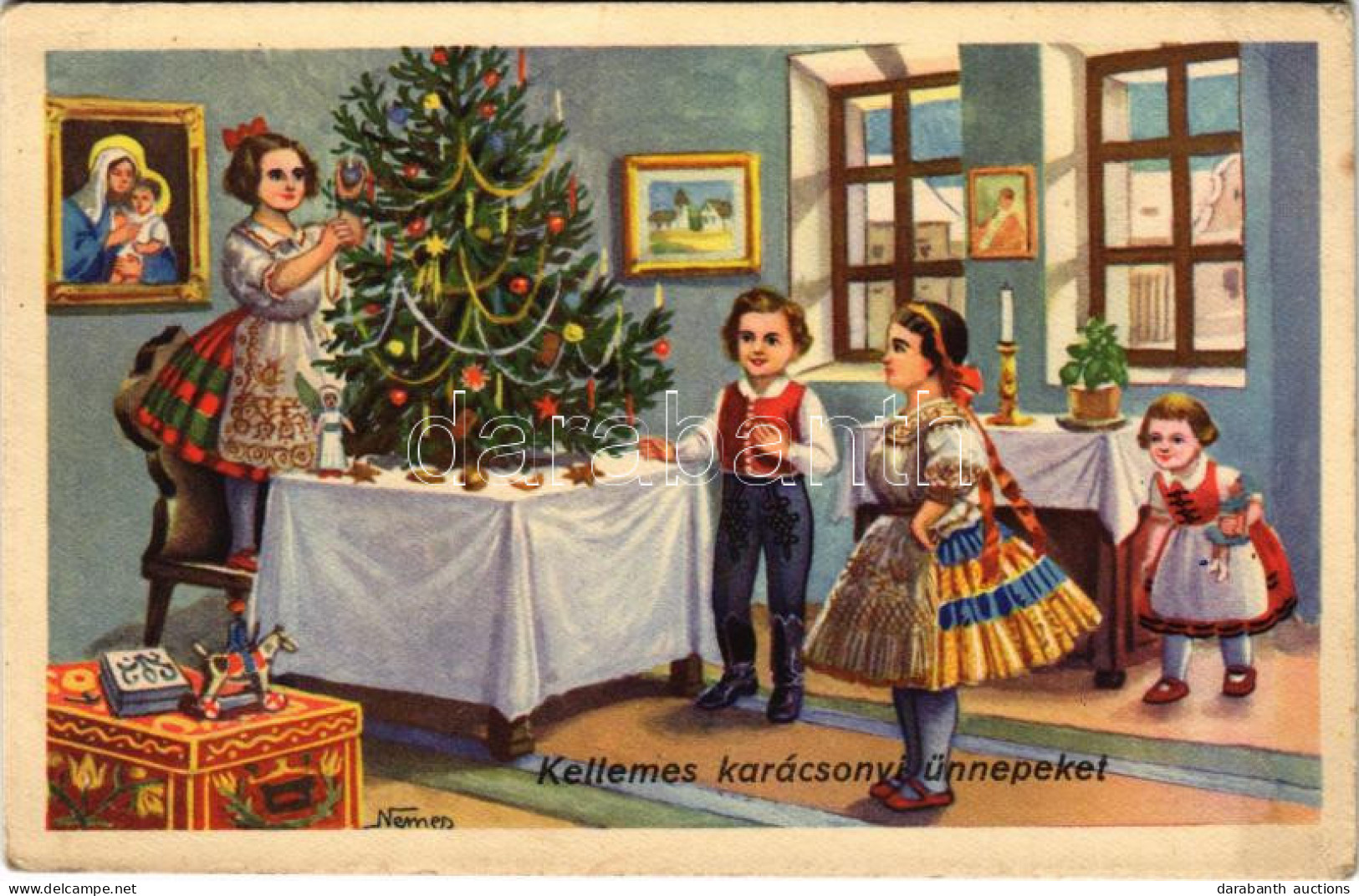 T2/T3 1941 Kellemes Karácsonyi ünnepeket! Magyar Gyerekek / Christmas Greeting, Hungarian Folklore S: Nemes (EK) - Unclassified