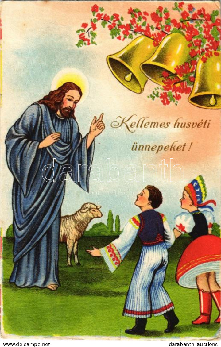 ** T2/T3 Kellemes Húsvéti ünnepeket / Easter Greeting Art Postcard With Jesus, Hungarian Folklore (EB) - Ohne Zuordnung