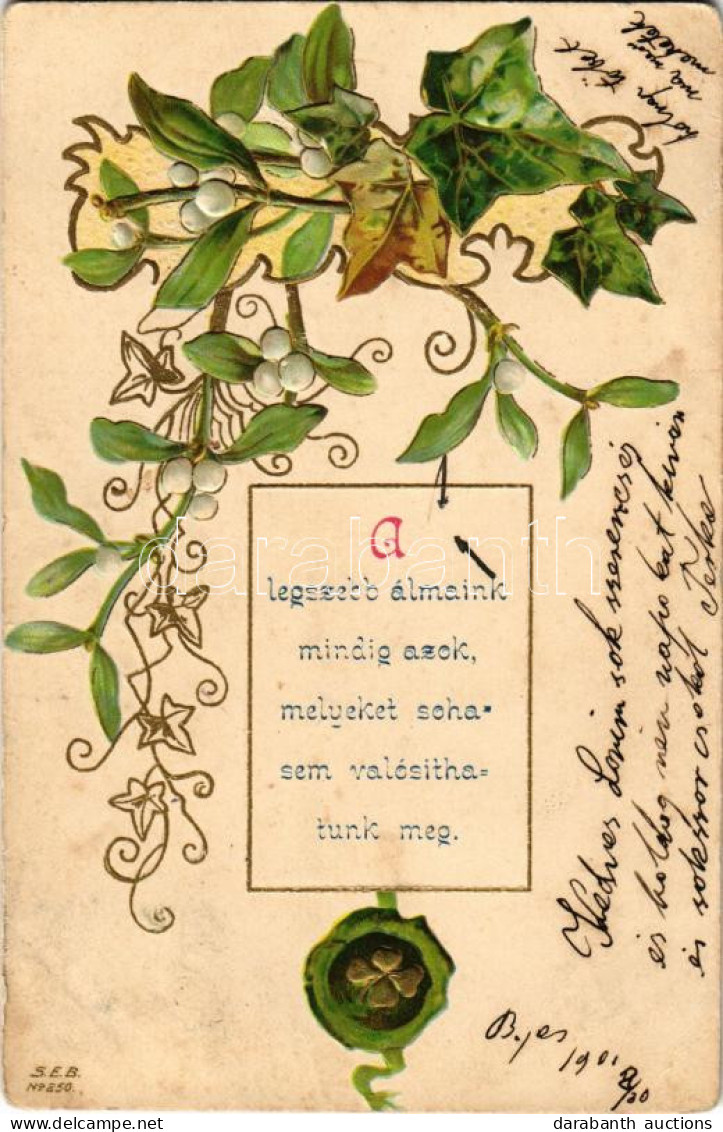 T2/T3 1902 A Legszebb álmaink Mindig Azok, Melyeket Soha Nem Valósíthatunk Meg / Floral Greeting Card. Emb. Litho (EB) - Non Classés