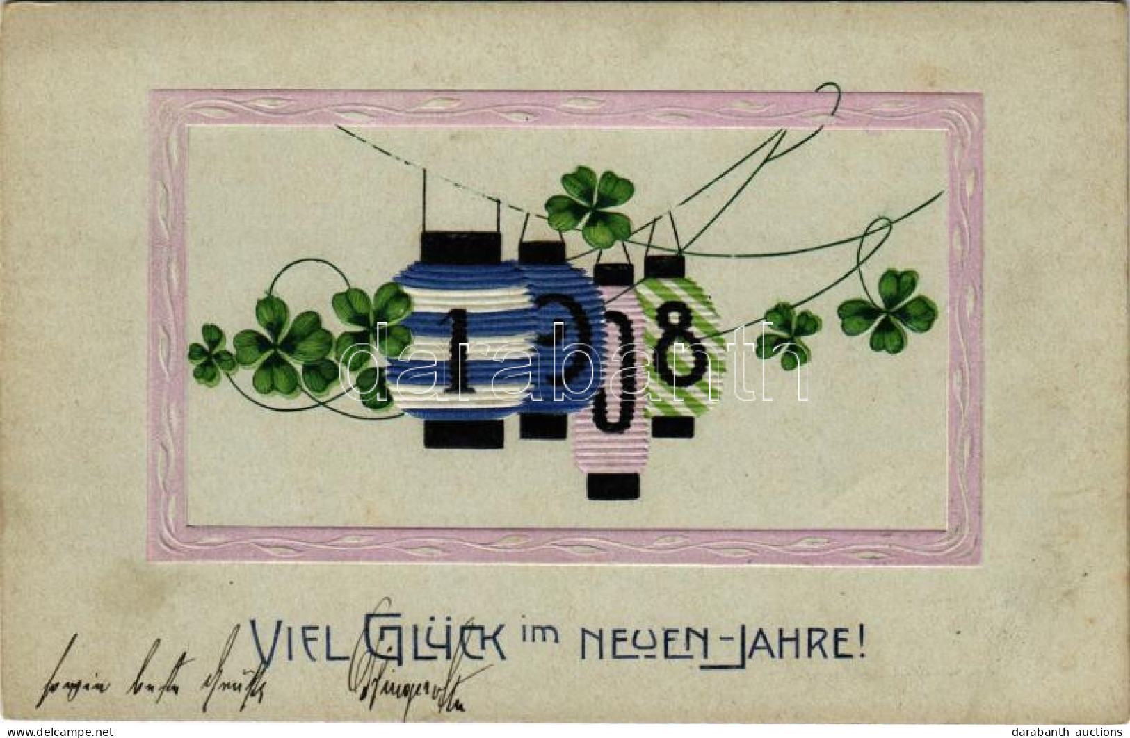 T2/T3 1907 Viel Glück Im Neuen Jahre / New Year Greeting Art Postcard With Clovers. Emb. Litho (fl) - Ohne Zuordnung